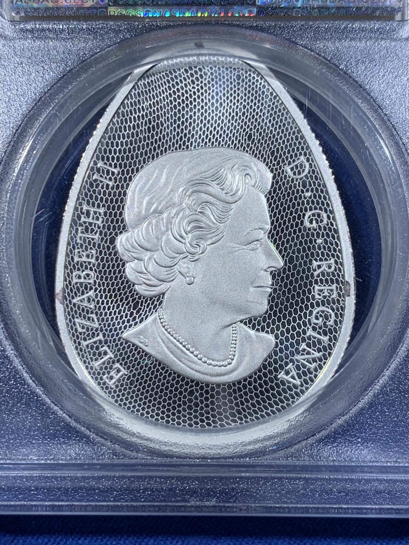 《竞宝斋》第418场 周日，周一，2场连拍 （全场包邮） PCGS PR70DCAM 加拿大2019年伊丽莎白二世-鸭嘴龙20元银币 9999银 31.82克 45×33毫米 加厚盒
