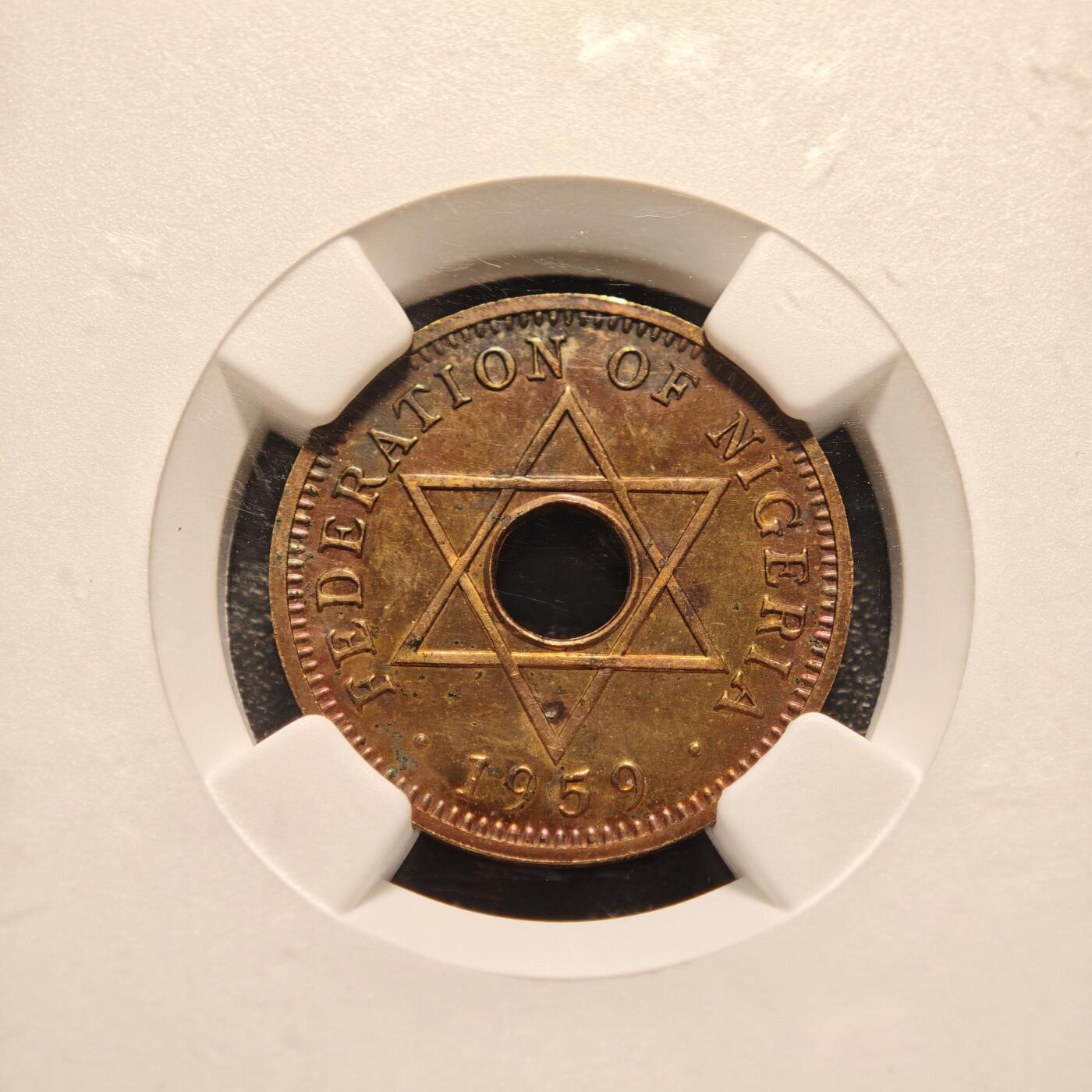 【德藏】世界币章拍卖第146期（拍品征集中~欢迎藏友联系） 1959年 尼日利亚1/2便士精制铜币 NGC PF64RB 原味老包浆
