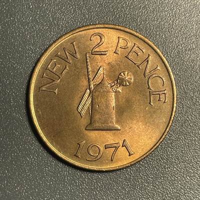 回流钱币0913 - 全新 根西1971年 2便士 风车 铜币