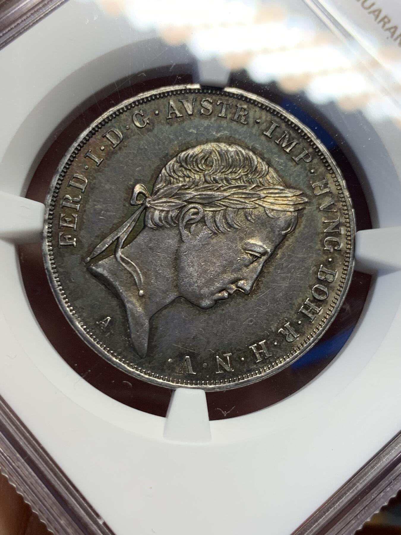 《竞宝斋》第419场 周日，周一，2场连拍 （全场包邮） 唯一冠军分 NGC MS62 奥地利帝国 1837年  斐迪南一世 1/2泰勒银币 也是唯一的入盒记录 费超稀少的品种