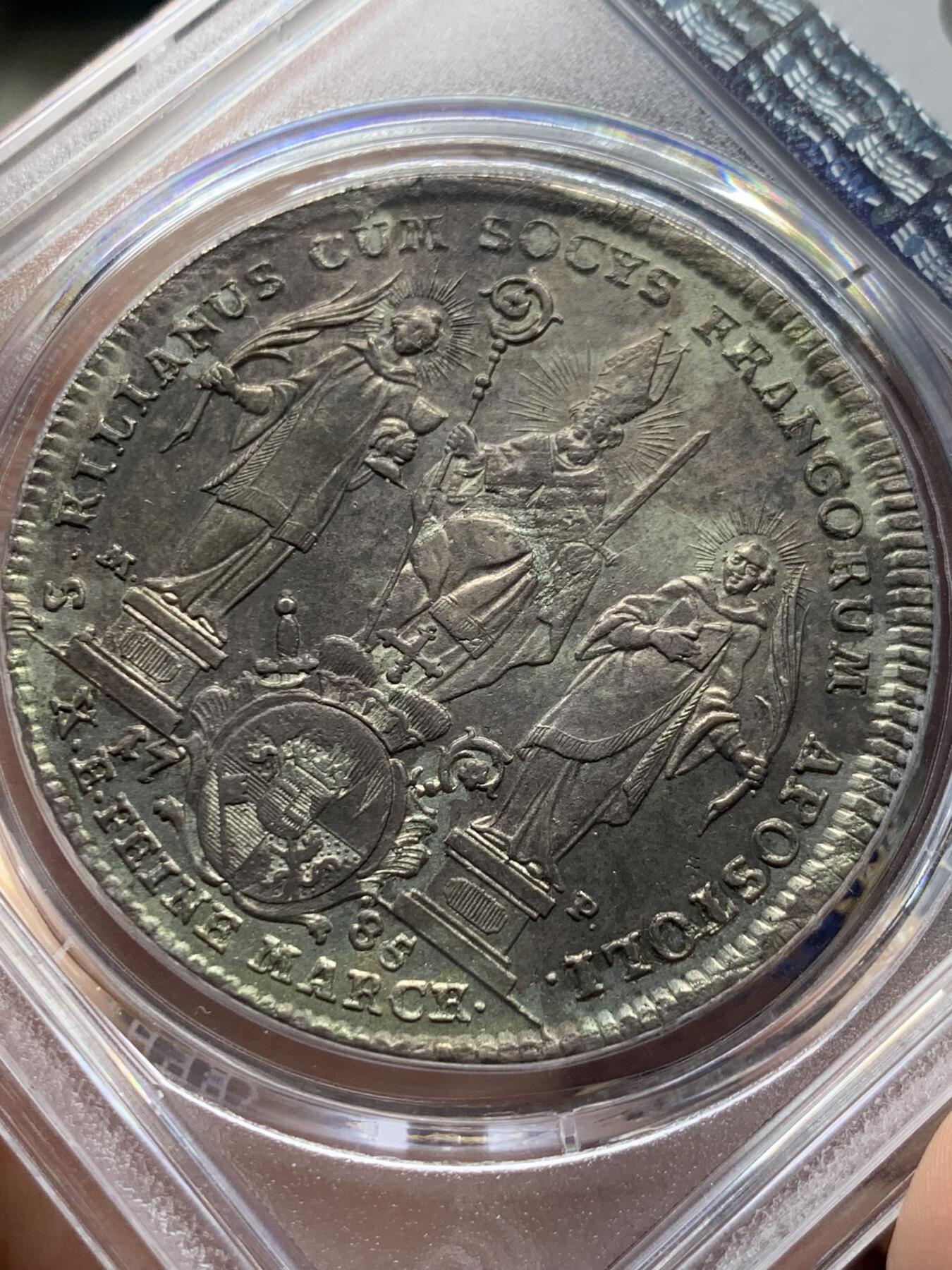 《竞宝斋》第419场 周日，周一，2场连拍 （全场包邮） 季军分 PCGS MS61 德国维尔茨堡主教区 1785 亲王主教 埃塔尔 泰勒大银币 单一年份流通币 深打 细节犀利 三圣人版本值得入藏