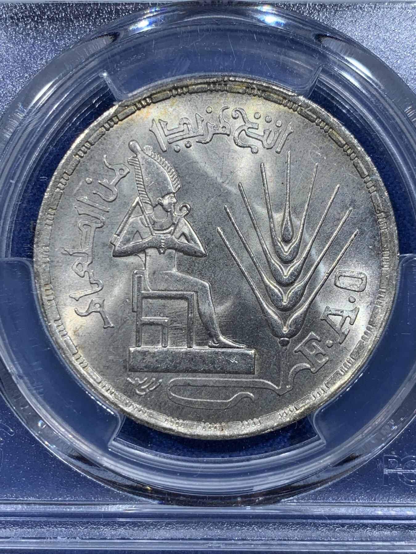 《竞宝斋》第419场 周日，周一，2场连拍 （全场包邮） PCGS MS65 埃及1976年FAO1镑纪念银币