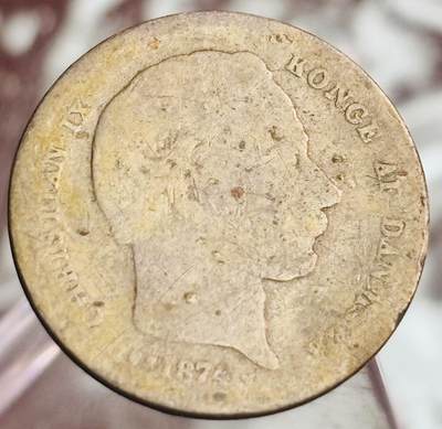 文馨钱币收藏第 272 场， 长期接收代拍品 - 1874 年丹麦 克里斯蒂安九世 25 欧尔银币，首发版少见 600 银