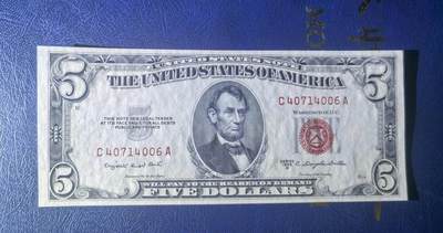 Unc 美国纸币 1953年B 5美元纸币  - Unc 美国纸币 1953年B 5美元纸币 