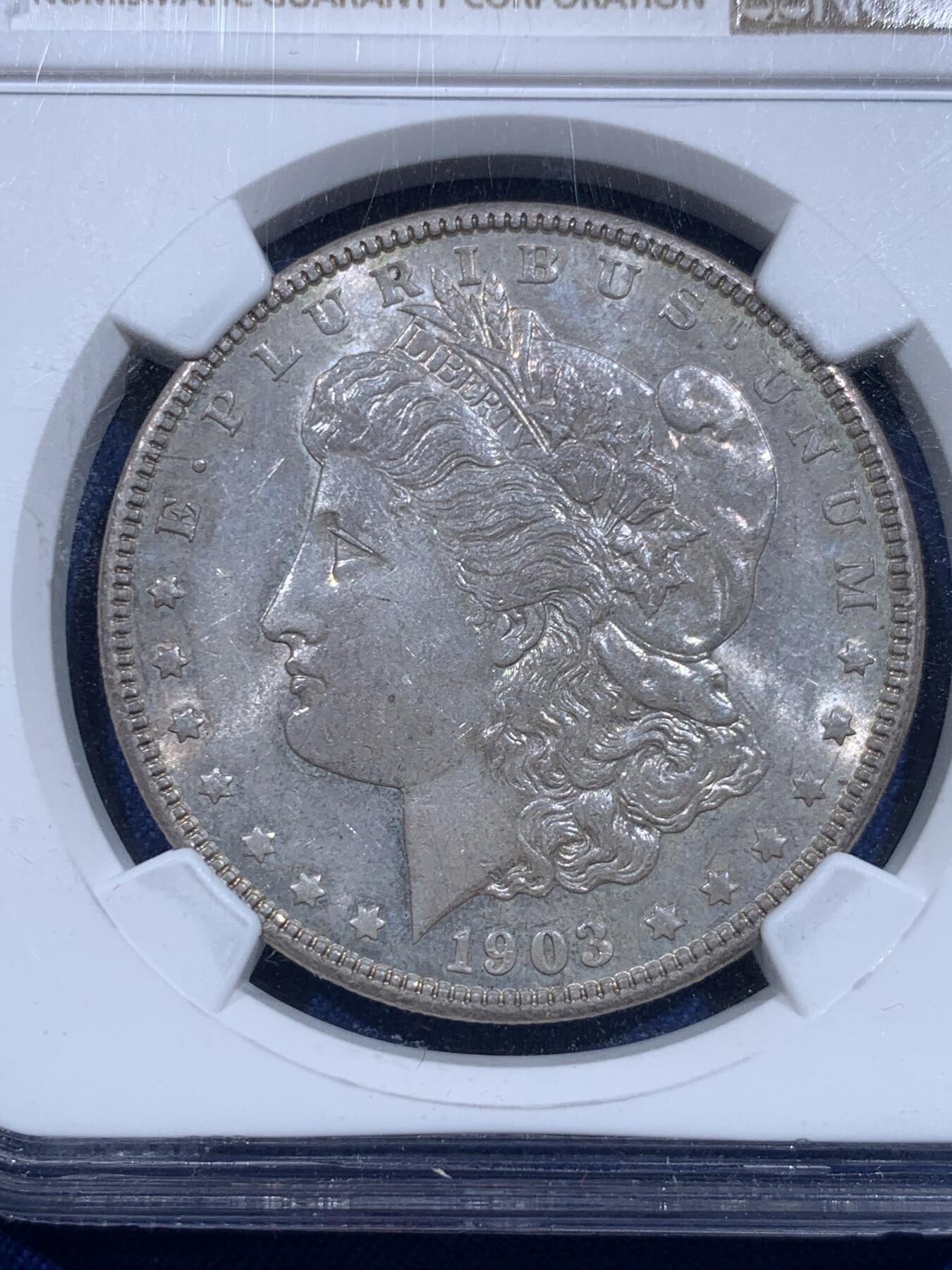 《竞宝斋》第419场 周日，周一，2场连拍 （全场包邮） NGC MS62 美国 1903年 摩根 1美元 银币