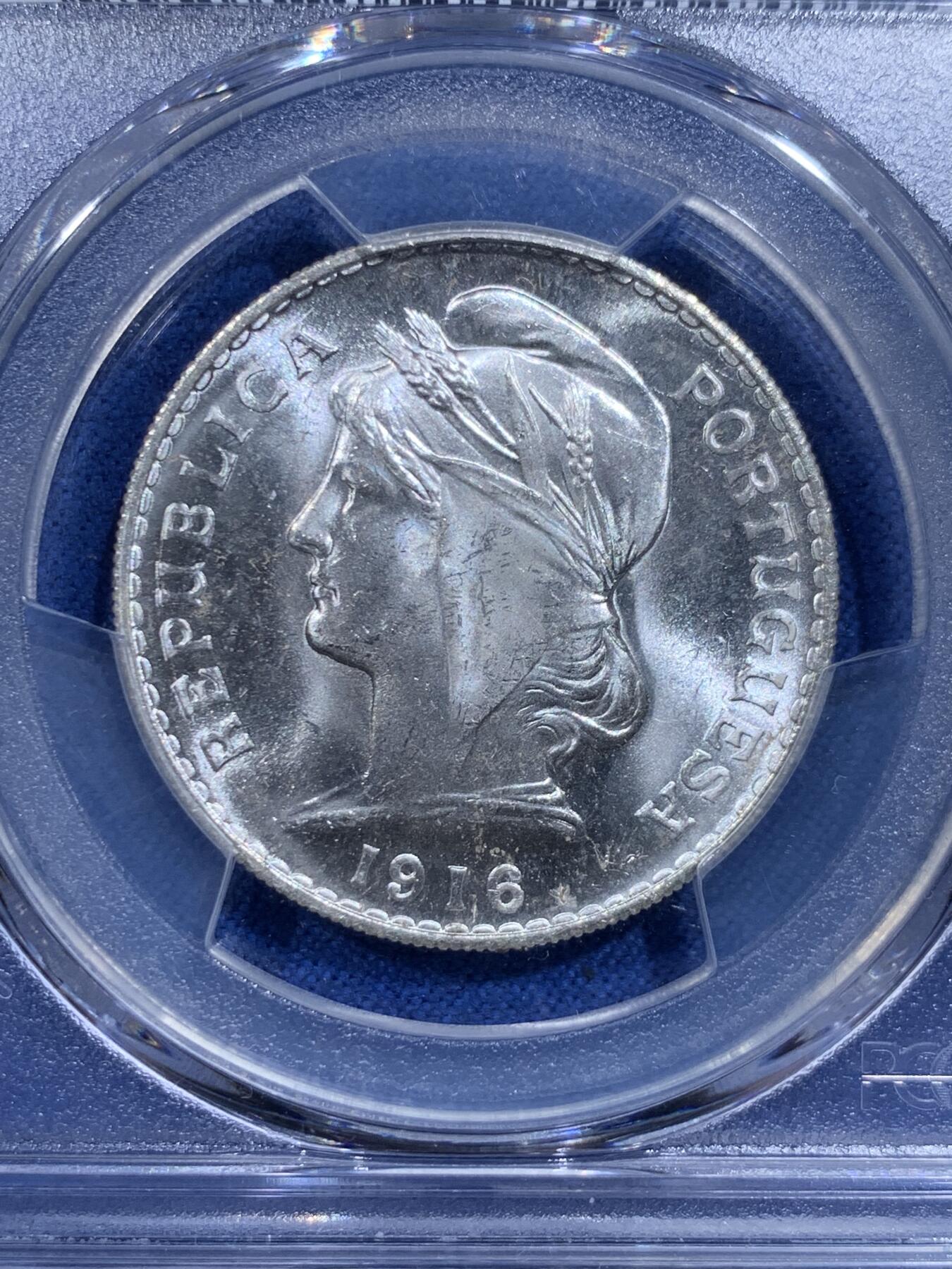 《竞宝斋》第419场 周日，周一，2场连拍 （全场包邮） PCGS MS64 葡萄牙1916年谷物女神50分银币