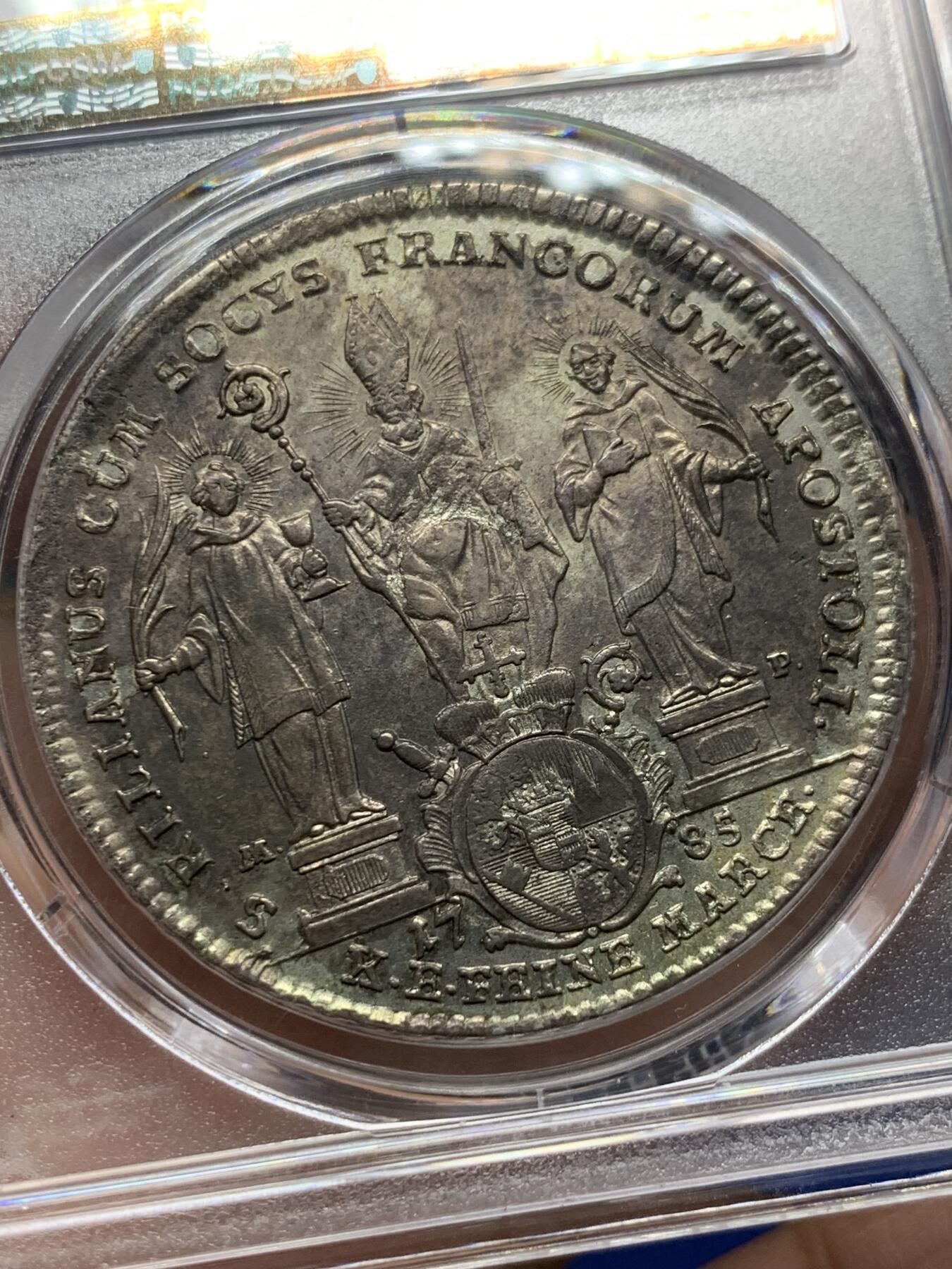 《竞宝斋》第419场 周日，周一，2场连拍 （全场包邮） 季军分 PCGS MS61 德国维尔茨堡主教区 1785 亲王主教 埃塔尔 泰勒大银币 单一年份流通币 深打 细节犀利 三圣人版本值得入藏