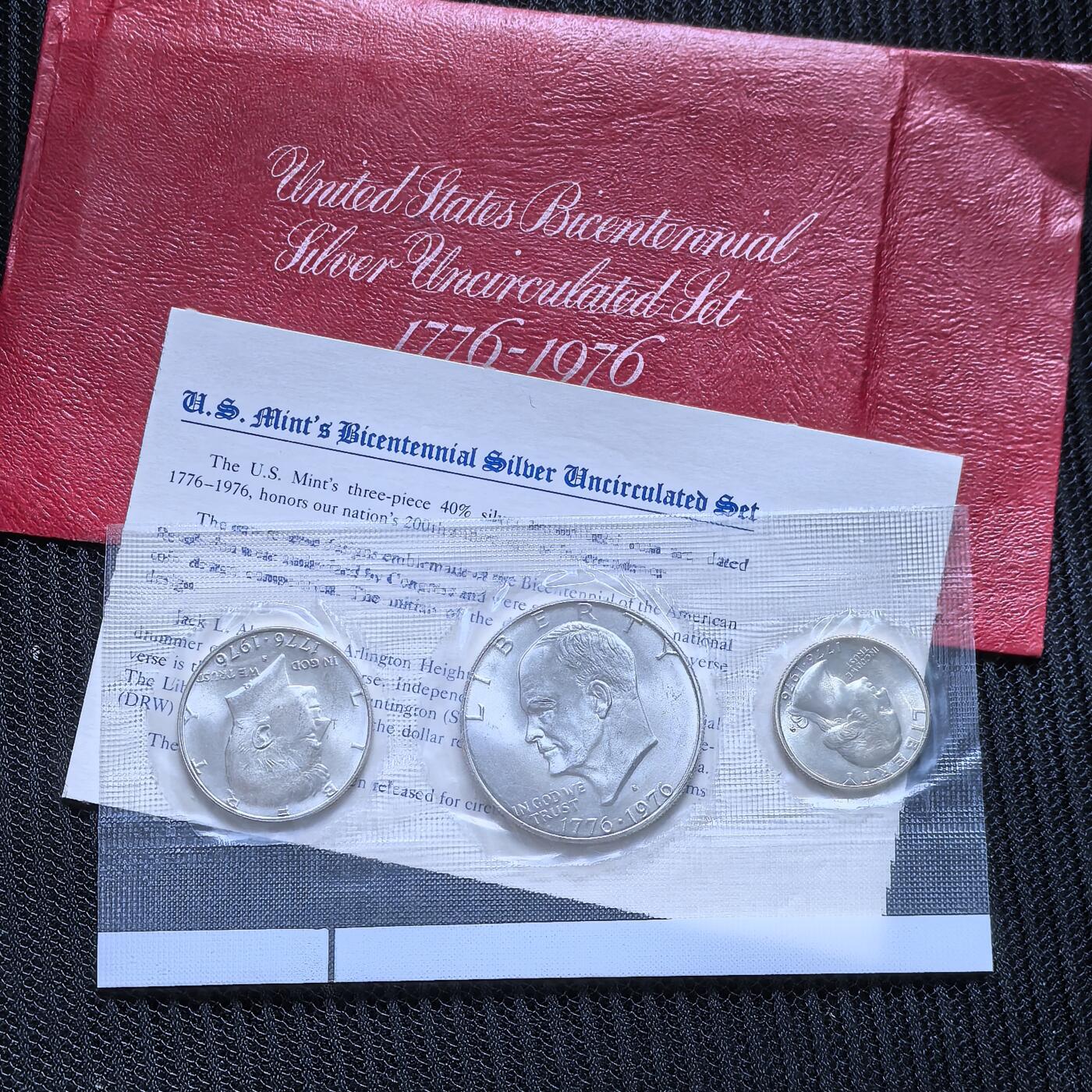 道一币馆币章第一百四十六场 原封证  美国1976年国家独立200周年三枚银币套装