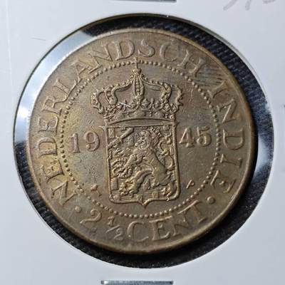 KK钱币收藏小铺 第337场 2月预留时间 周末发货 - 1945荷属东印度2.5分铜币