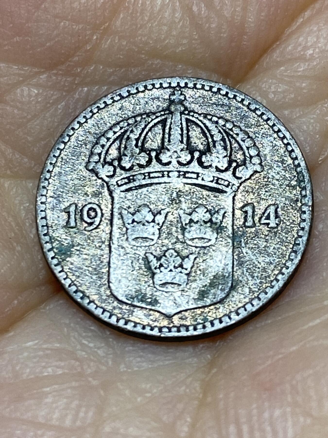 2025年第九十一场(总第一百一十七场）外国好品散币(免佣金) 瑞典🇸🇪1914年10欧尔银币(古斯塔夫五世时期，第一版早期W标)