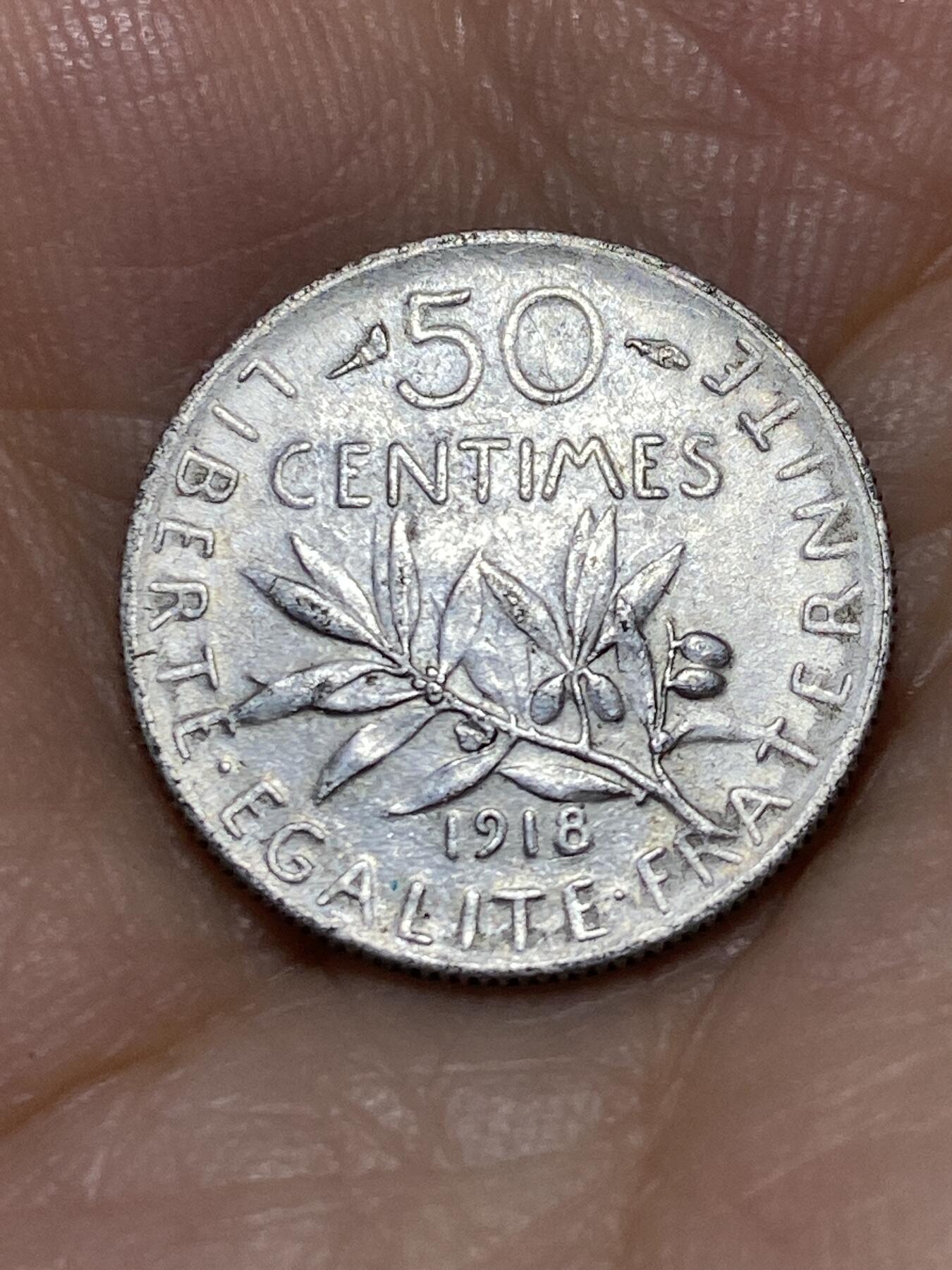 2025年第九十一场(总第一百一十七场）外国好品散币(免佣金) 法国🇫🇷1918年50生丁银币(第三版，835高银)