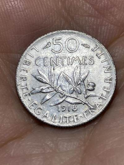 2025年第九十一场(总第一百一十七场）外国好品散币(免佣金) - 法国🇫🇷1918年50生丁银币(第三版，835高银)