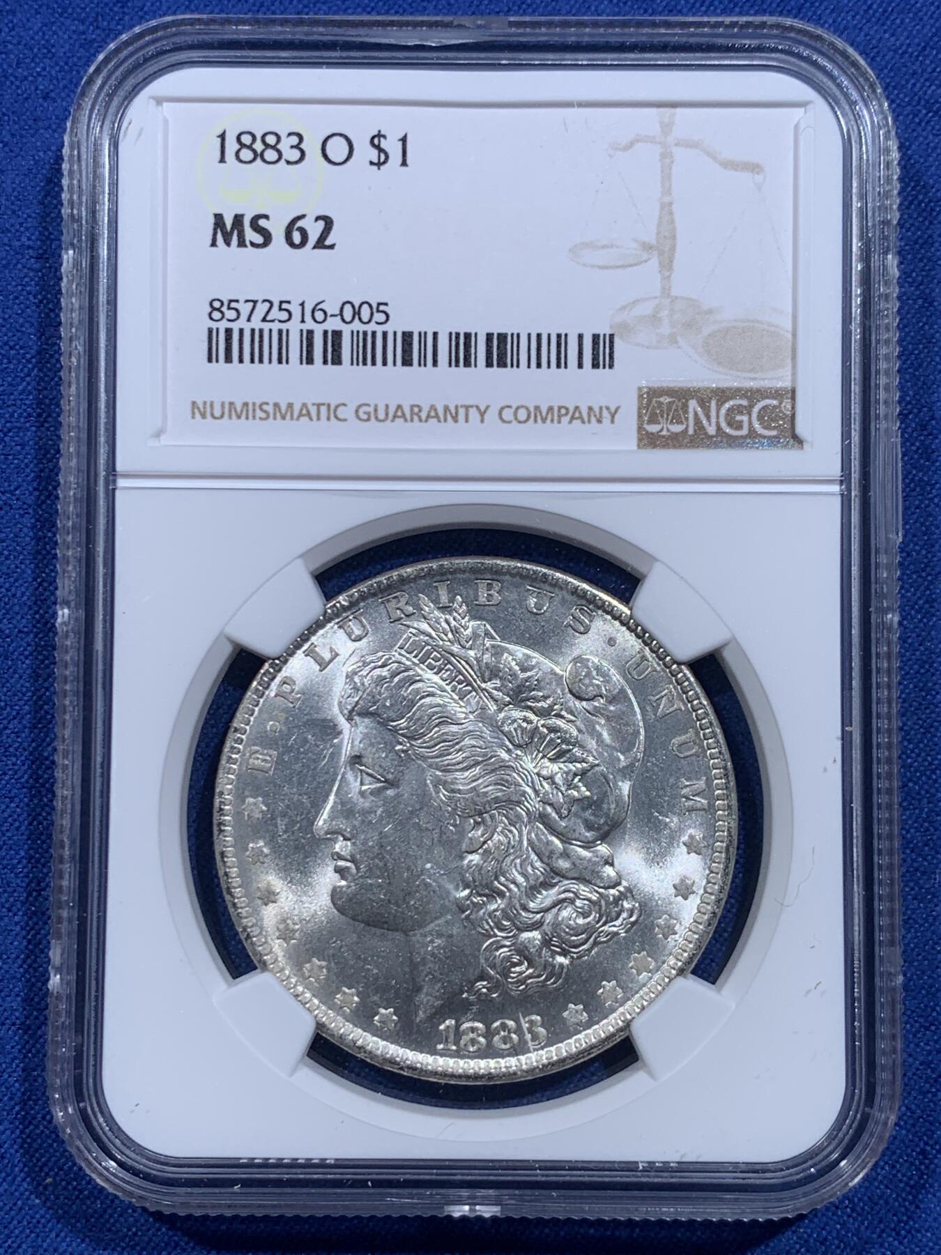 《竞宝斋》第419场 周日，周一，2场连拍 （全场包邮） NGC MS62 美国1883年O版摩根银币 藏家必备品种