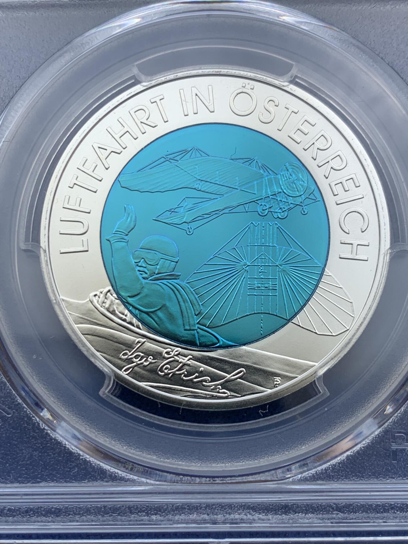 《竞宝斋》第419场 周日，周一，2场连拍 （全场包邮） PCGS MS69 2007年奥地利航海双金属币 中心铌 环900银 16.5克 34毫米