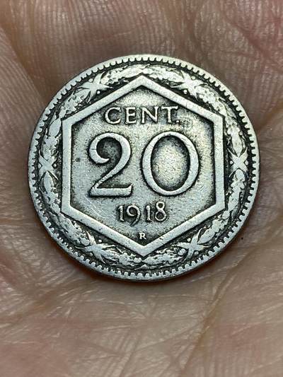 2025年第九十一场(总第一百一十七场）外国好品散币(免佣金) - 意大利王国1918年20分(维托里奥·埃马努埃莱三世时期，第三套首发年仅发行3年)