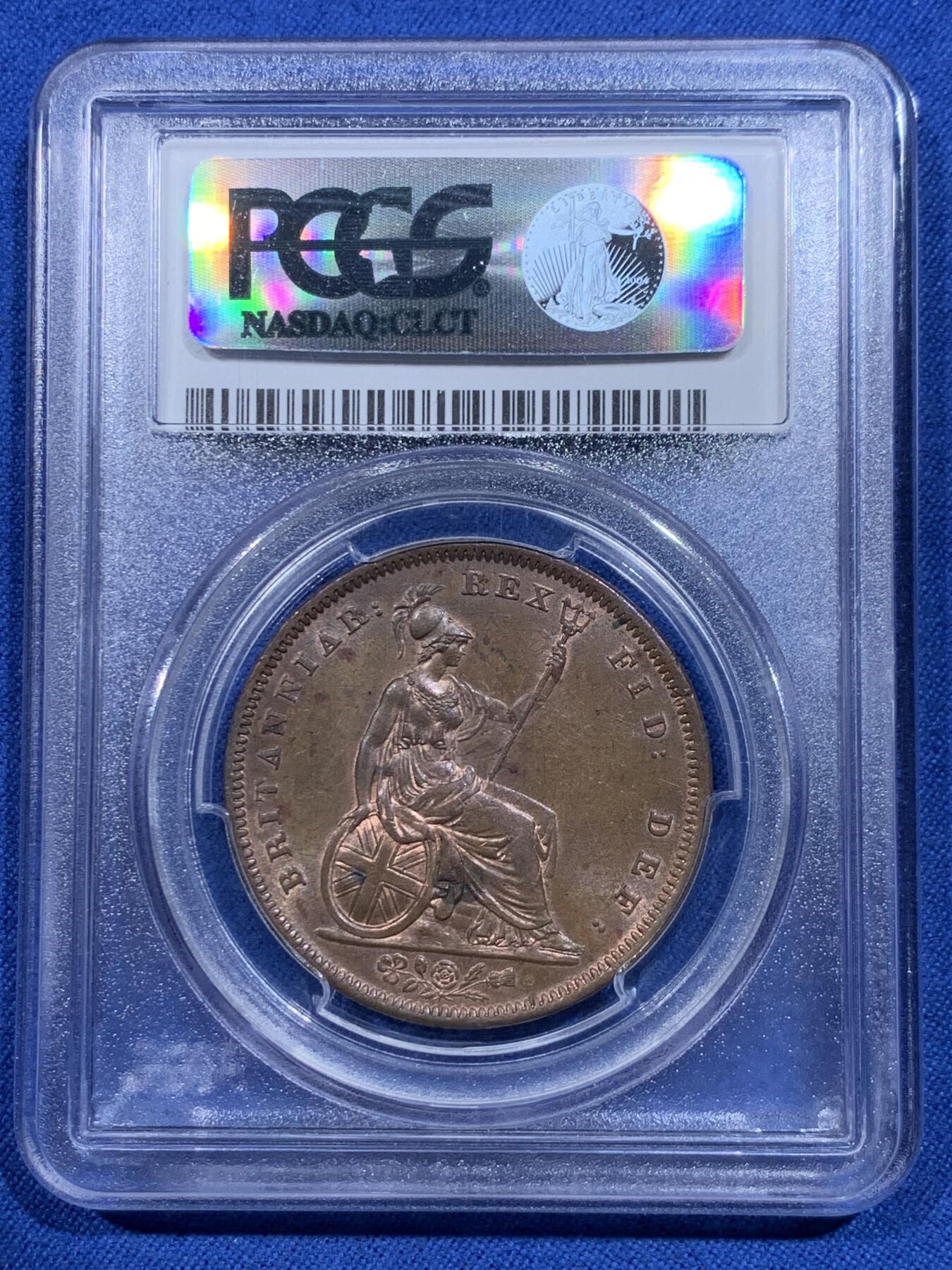 《竞宝斋》第419场 周日，周一，2场连拍 （全场包邮） PCGS MS62BN 英国 1826年 乔治四世 便士大铜币 早期大铜币保存不易 上MS少