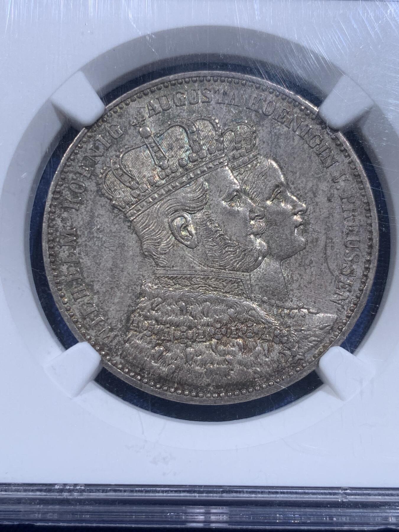 《竞宝斋》第419场 周日，周一，2场连拍 （全场包邮） NGC MS63 德国1861年普鲁士毛衣泰勒银币 状态极美