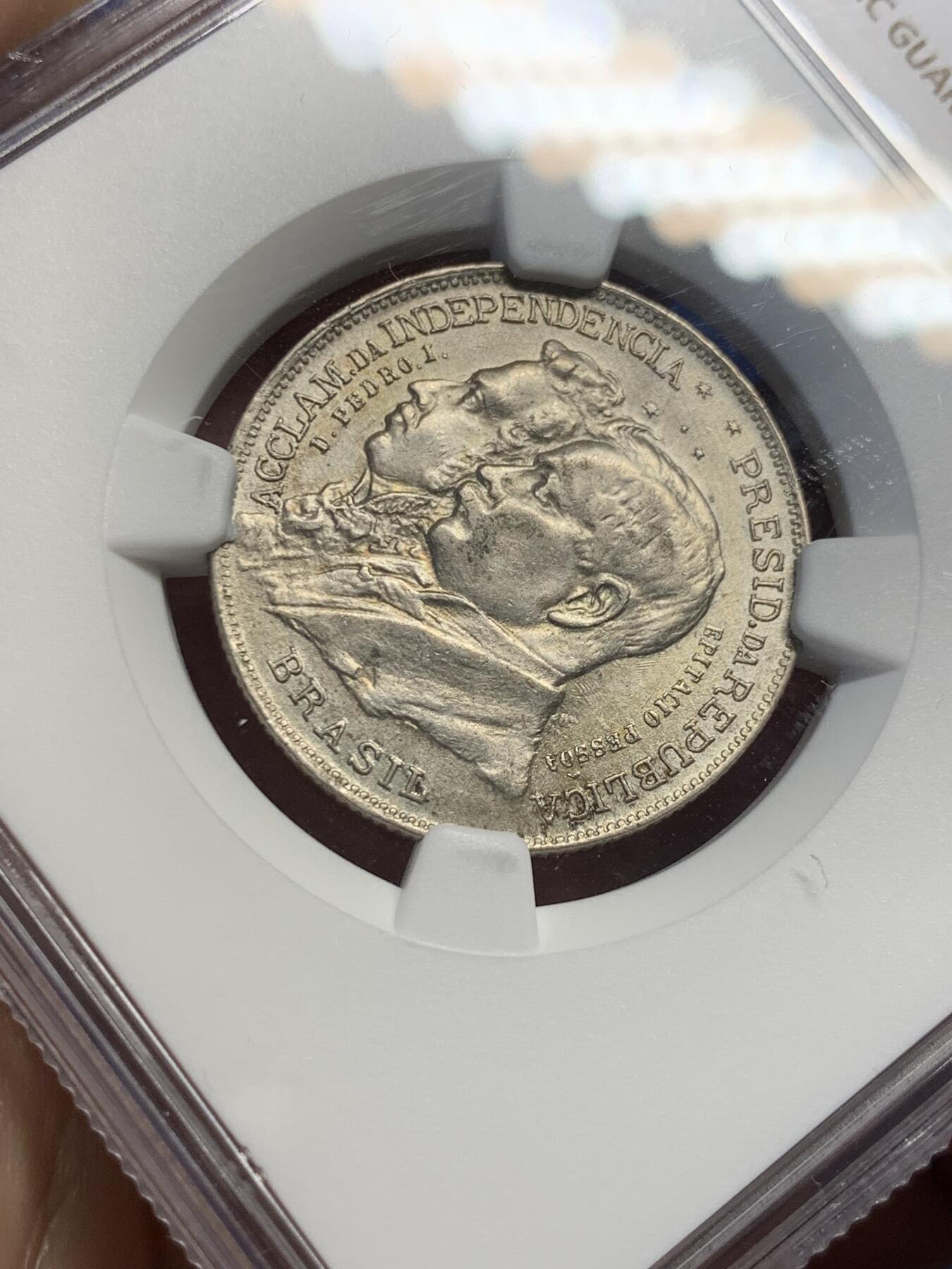 《竞宝斋》第419场 周日，周一，2场连拍 （全场包邮） NGC UNC 巴西1922年建国百年纪念2000R银币