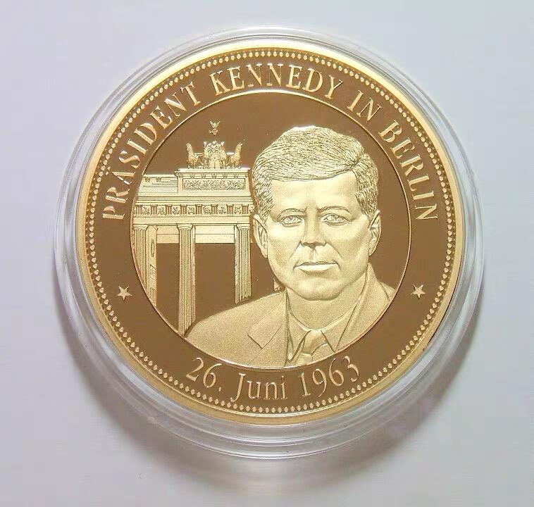 联邦德国美国总统肯尼迪访德+州徽 高浮雕精制大镀金章 40MM