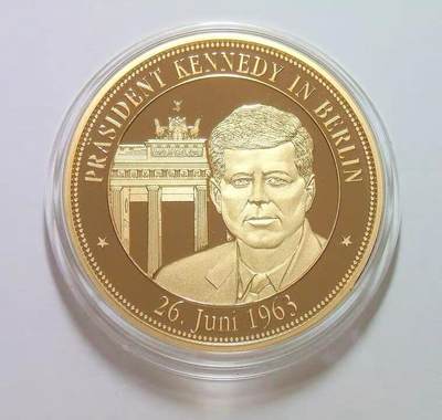 联邦德国美国总统肯尼迪访德+州徽 高浮雕精制大镀金章 40MM - 联邦德国美国总统肯尼迪访德+州徽 高浮雕精制大镀金章 40MM