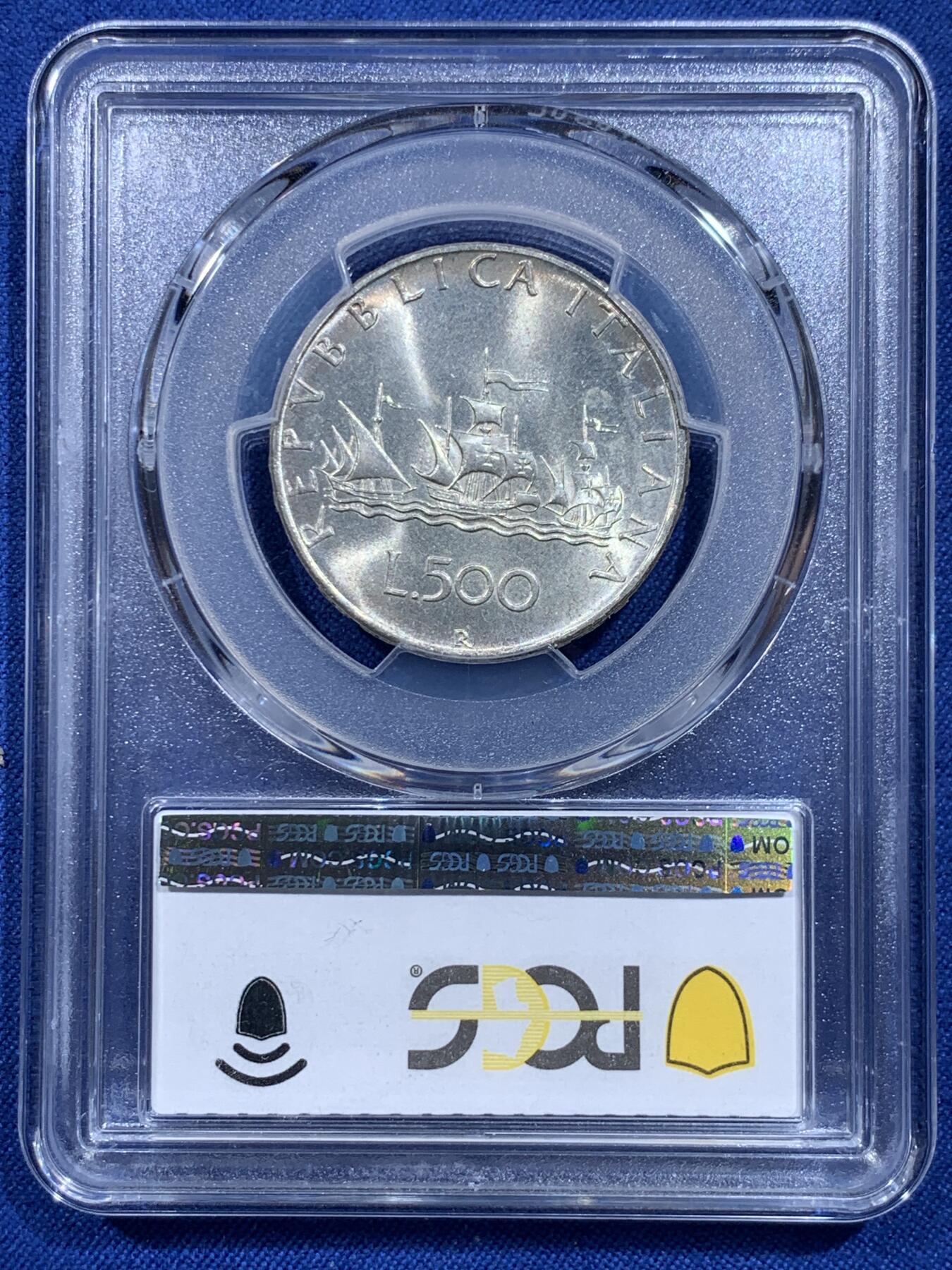 《竞宝斋》第419场 周日，周一，2场连拍 （全场包邮） PCGS MS67 意大利500里拉银币 1970哥伦布文艺复兴少女 卷拆车轮光高分！