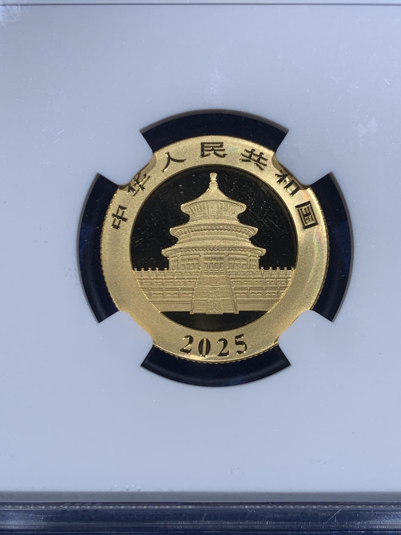 《竞宝斋》第419场 周日，周一，2场连拍 （全场包邮） NGC MS70 中国2025年熊猫8g纯金金币 满分品相 15g评级常见，8g少见，尺寸、价格适中，适合入手