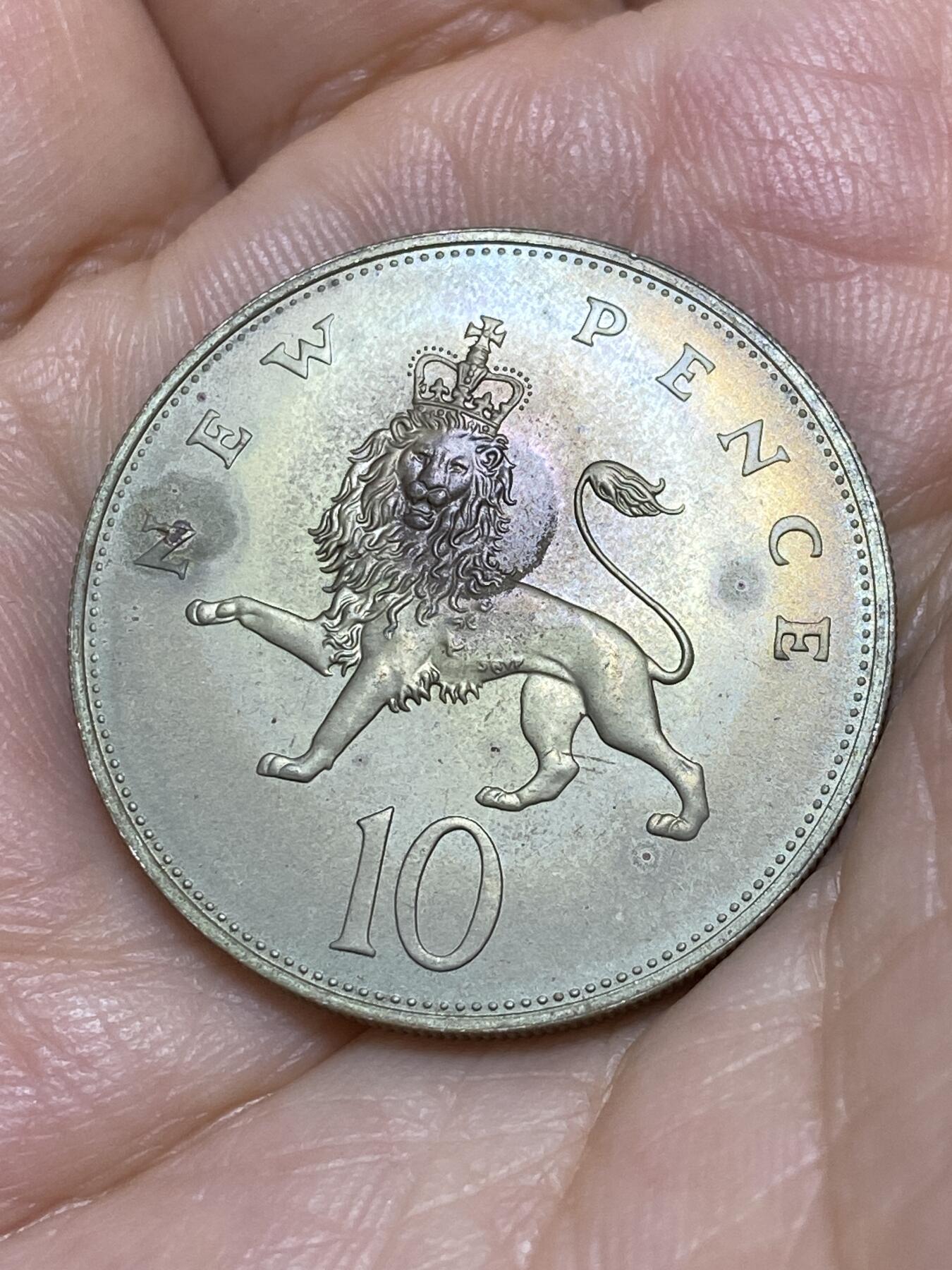 2025年第九十一场(总第一百一十七场）外国好品散币(免佣金) 稀少精制币–英国🇬🇧1973年10新便士(发行量仅100000枚，伊丽莎白二世中年花冠，十进制第一版)