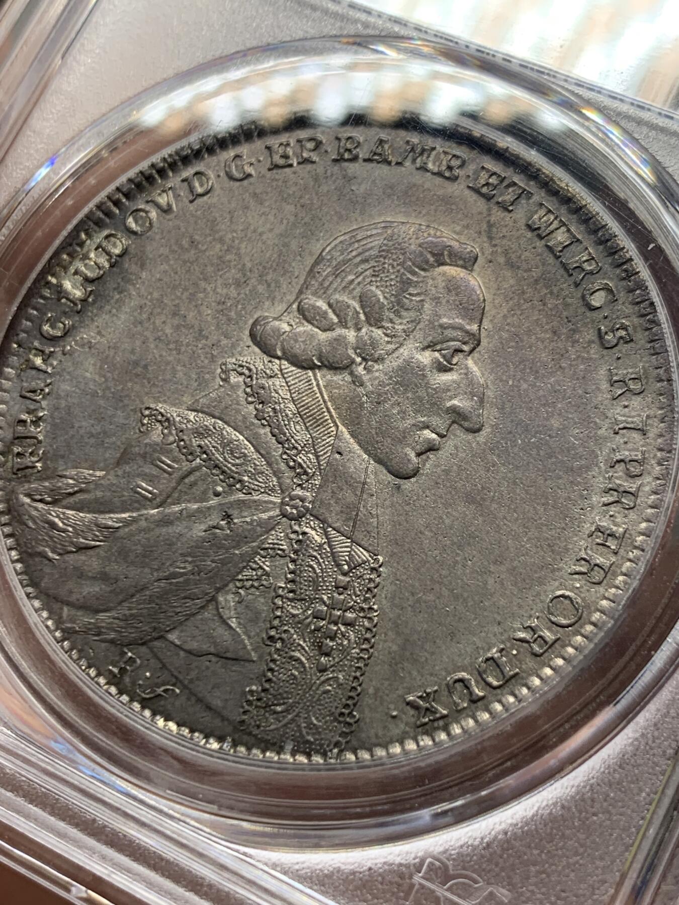 《竞宝斋》第419场 周日，周一，2场连拍 （全场包邮） 季军分 PCGS MS61 德国维尔茨堡主教区 1785 亲王主教 埃塔尔 泰勒大银币 单一年份流通币 深打 细节犀利 三圣人版本值得入藏