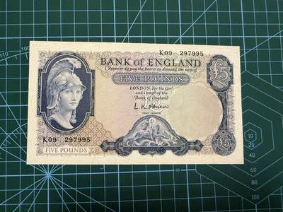 【炜奕收藏】，第四十四期 - 英国B序列5镑，AU品相，号码无4