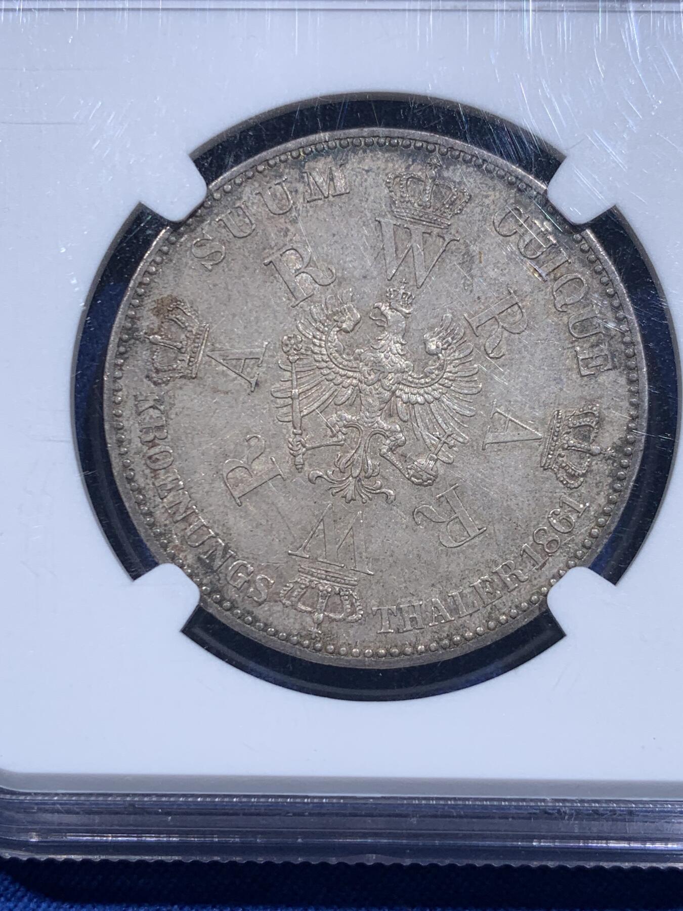 《竞宝斋》第419场 周日，周一，2场连拍 （全场包邮） NGC MS63 德国1861年普鲁士毛衣泰勒银币 状态极美