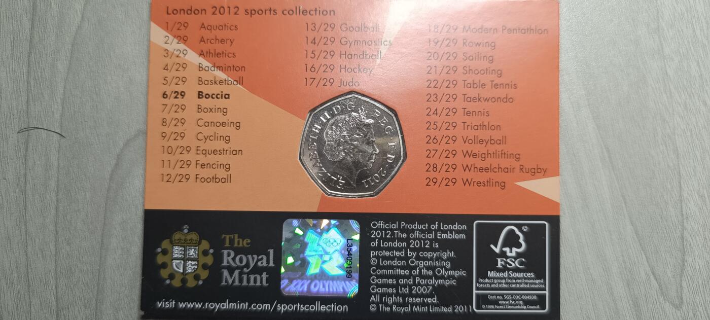 如意阁邮票明信片钱币等混合场第十九场（包涵客户送拍藏品） 英国2012年残奥会硬地滚球50分封装卡