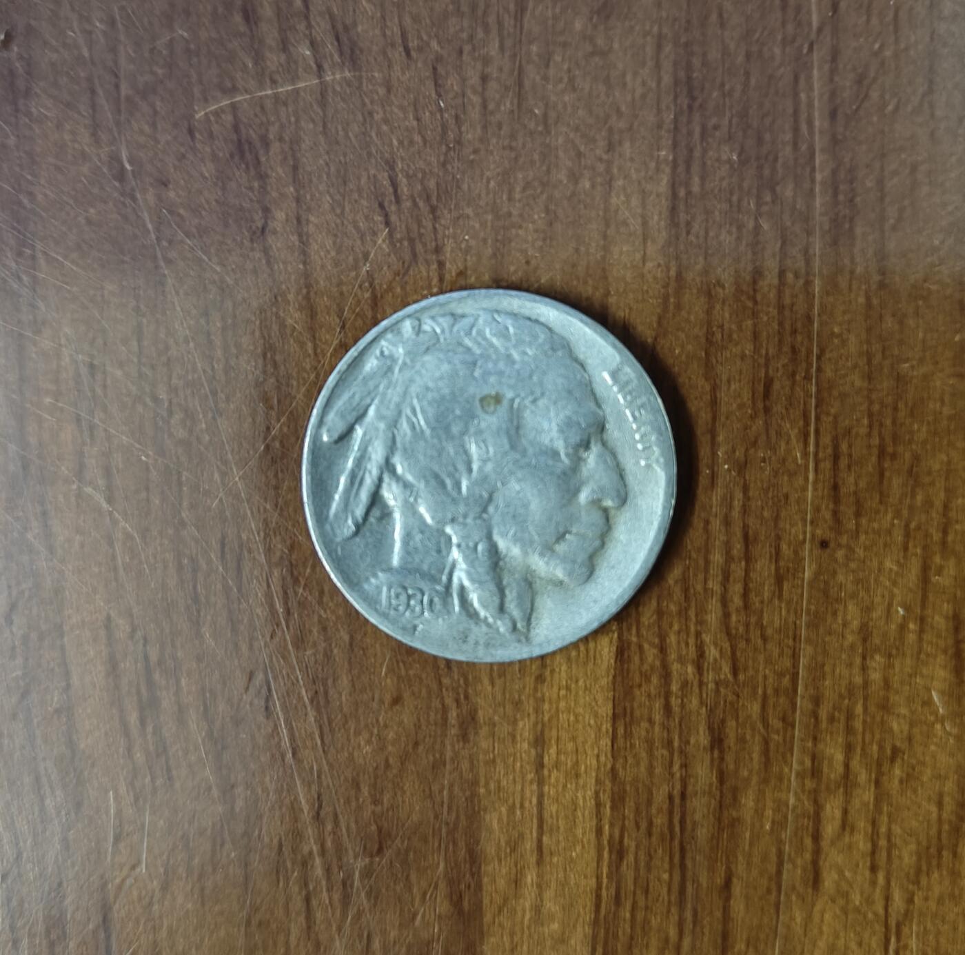 美国1930年5分镍币硬币印第安人耗牛牦牛野牛水牛21.2mm 