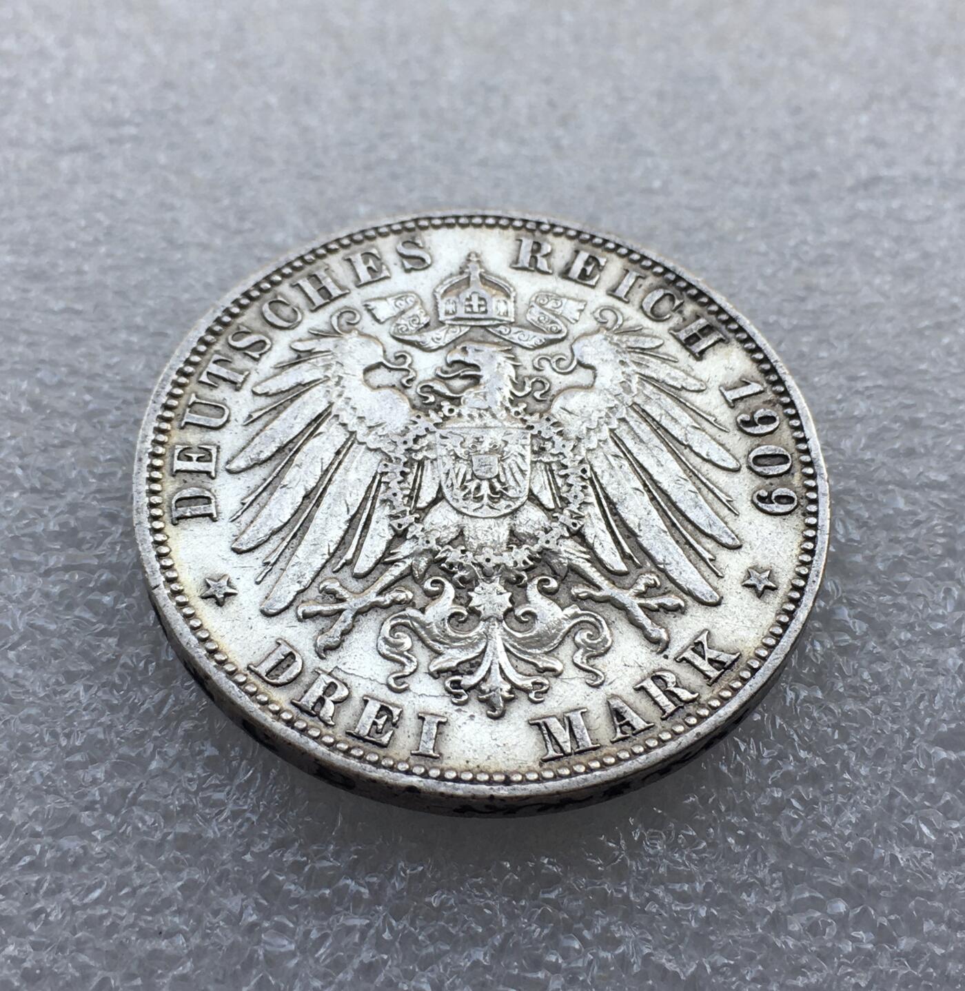 世界钱币专场拍卖 1909年德国汉堡自由市双狮3马克银币