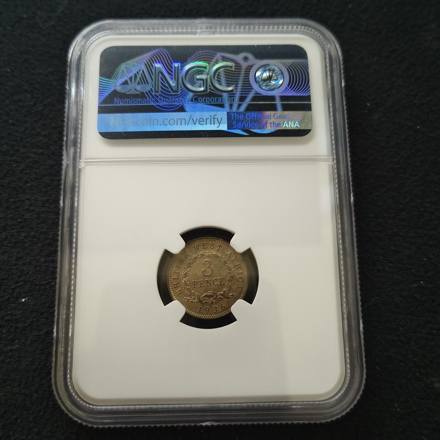【全场包邮】纯粹捡漏拍套币 英属西非1936年3便士-NGC UNC DETAILS