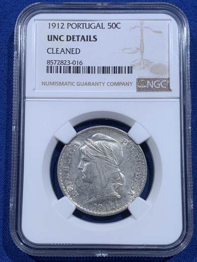 《竞宝斋》第419场 周日，周一，2场连拍 （全场包邮） - NGC UNC 1912年葡萄牙谷物女神50C银币