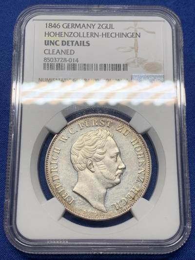 《竞宝斋》第419场 周日，周一，2场连拍 （全场包邮） - 名誉品种 NGC UNC 德国 1846 霍亨索伦-黑欣根公国 2盾银币 4300枚的发行量 历经流通保存下来好品极少  感觉可以养养博一下 品种不容错过