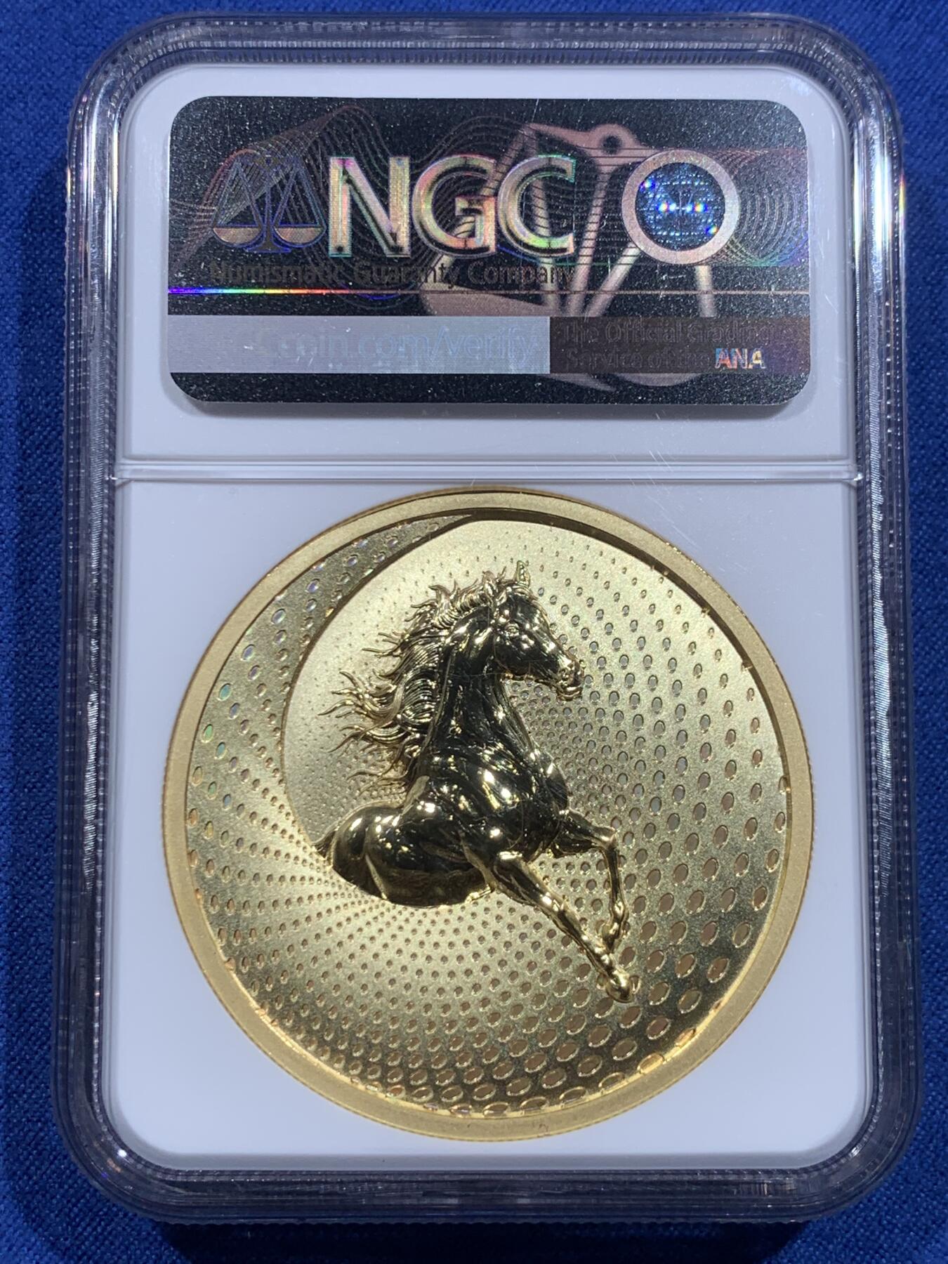 《竞宝斋》第419场 周日，周一，2场连拍 （全场包邮） NGC MS70 八部天龙马广力菩萨纪念章 镀金铜章 45mm 加厚盒 满分好状态