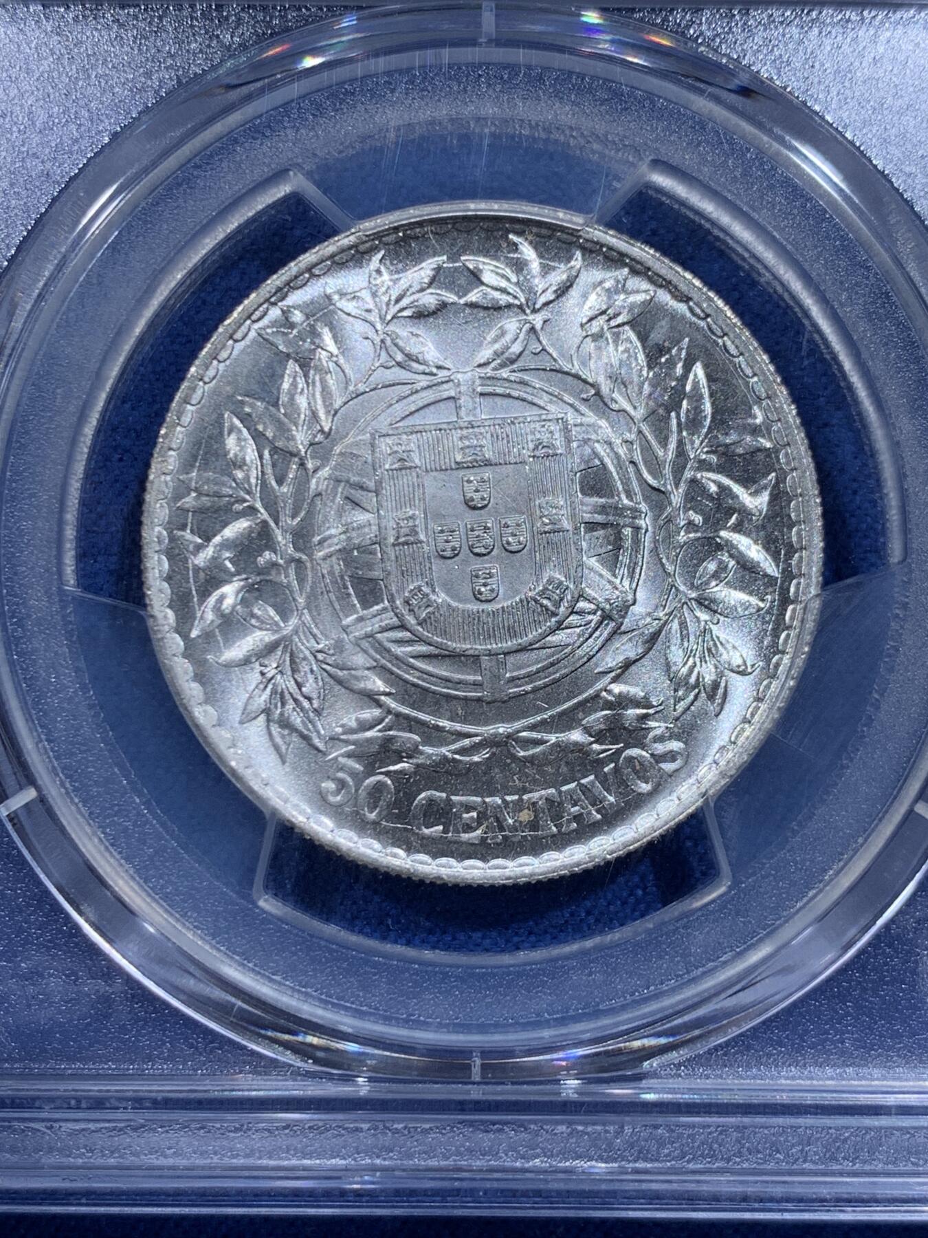 《竞宝斋》第419场 周日，周一，2场连拍 （全场包邮） PCGS MS64 葡萄牙1916年谷物女神50分银币