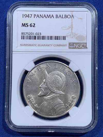 《竞宝斋》第419场 周日，周一，2场连拍 （全场包邮） - NGC MS62 巴拿马1947年美女1巴波亚银币 女神系大主币