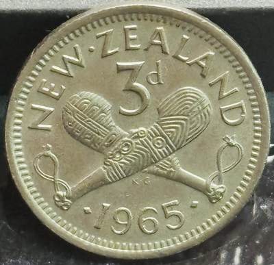 文馨钱币收藏第 272 场， 长期接收代拍品 - 1965 年英属新西兰伊丽莎白二世 第二版 关门年 3 便士
