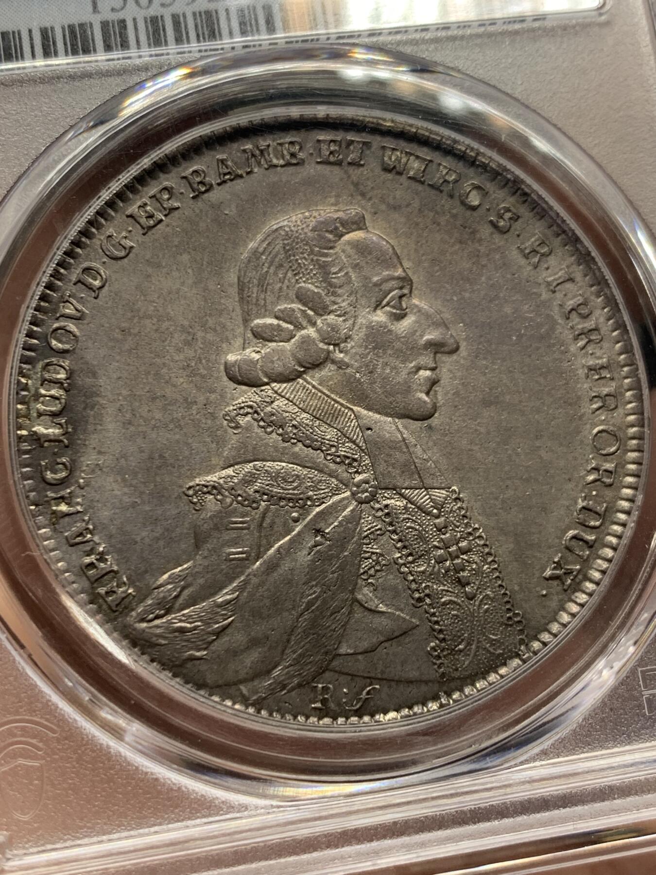 《竞宝斋》第419场 周日，周一，2场连拍 （全场包邮） 季军分 PCGS MS61 德国维尔茨堡主教区 1785 亲王主教 埃塔尔 泰勒大银币 单一年份流通币 深打 细节犀利 三圣人版本值得入藏