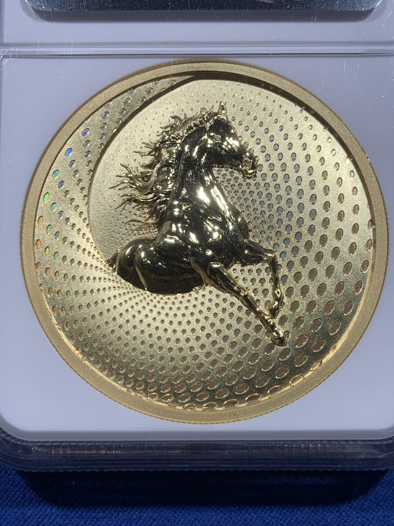 《竞宝斋》第419场 周日，周一，2场连拍 （全场包邮） NGC MS70 八部天龙马广力菩萨纪念章 镀金铜章 45mm 加厚盒 满分好状态