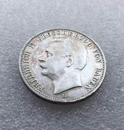 世界钱币专场拍卖 - 1909年德国巴登弗里德里希长翅3马克银币