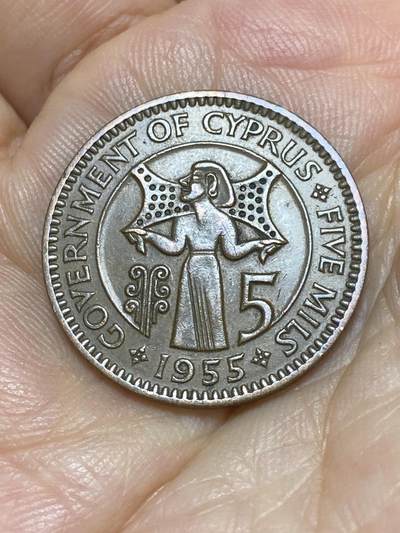 2025年第九十一场(总第一百一十七场）外国好品散币(免佣金) - 英属塞浦路斯1955年5米尔(伊丽莎白二世青年带冠，首发年仅发行2年)
