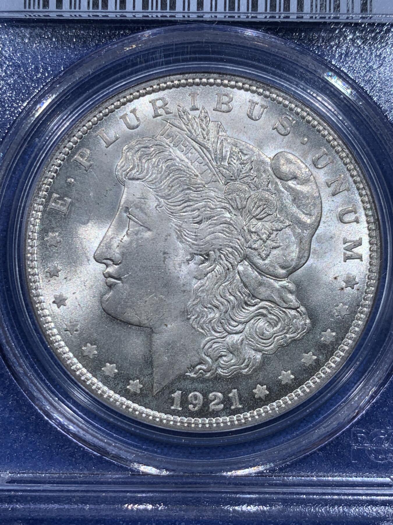 《竞宝斋》第419场 周日，周一，2场连拍 （全场包邮） PCGS MS64 美国1921年摩根银元 老盒好状态