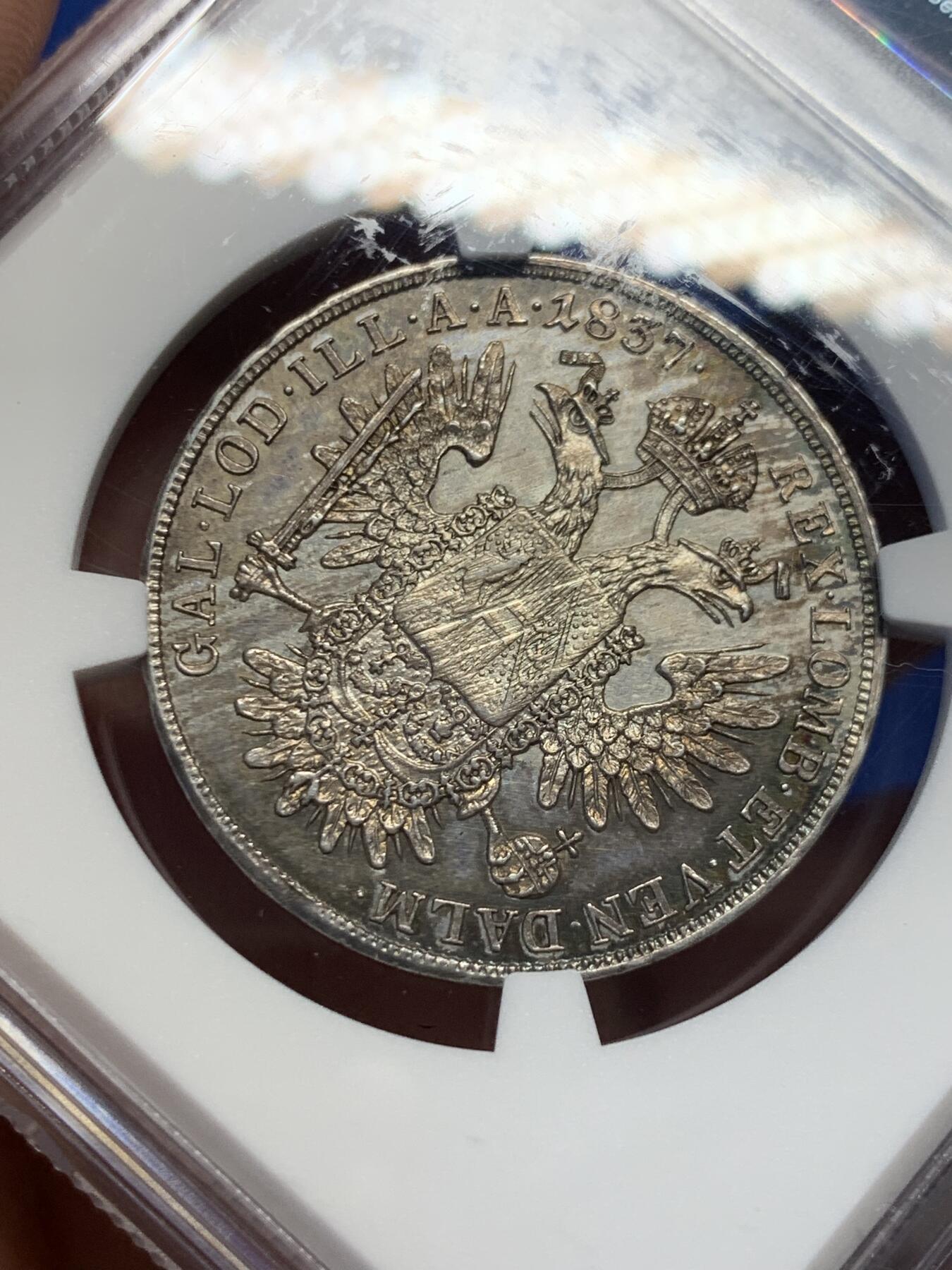 《竞宝斋》第419场 周日，周一，2场连拍 （全场包邮） 唯一冠军分 NGC MS62 奥地利帝国 1837年  斐迪南一世 1/2泰勒银币 也是唯一的入盒记录 费超稀少的品种