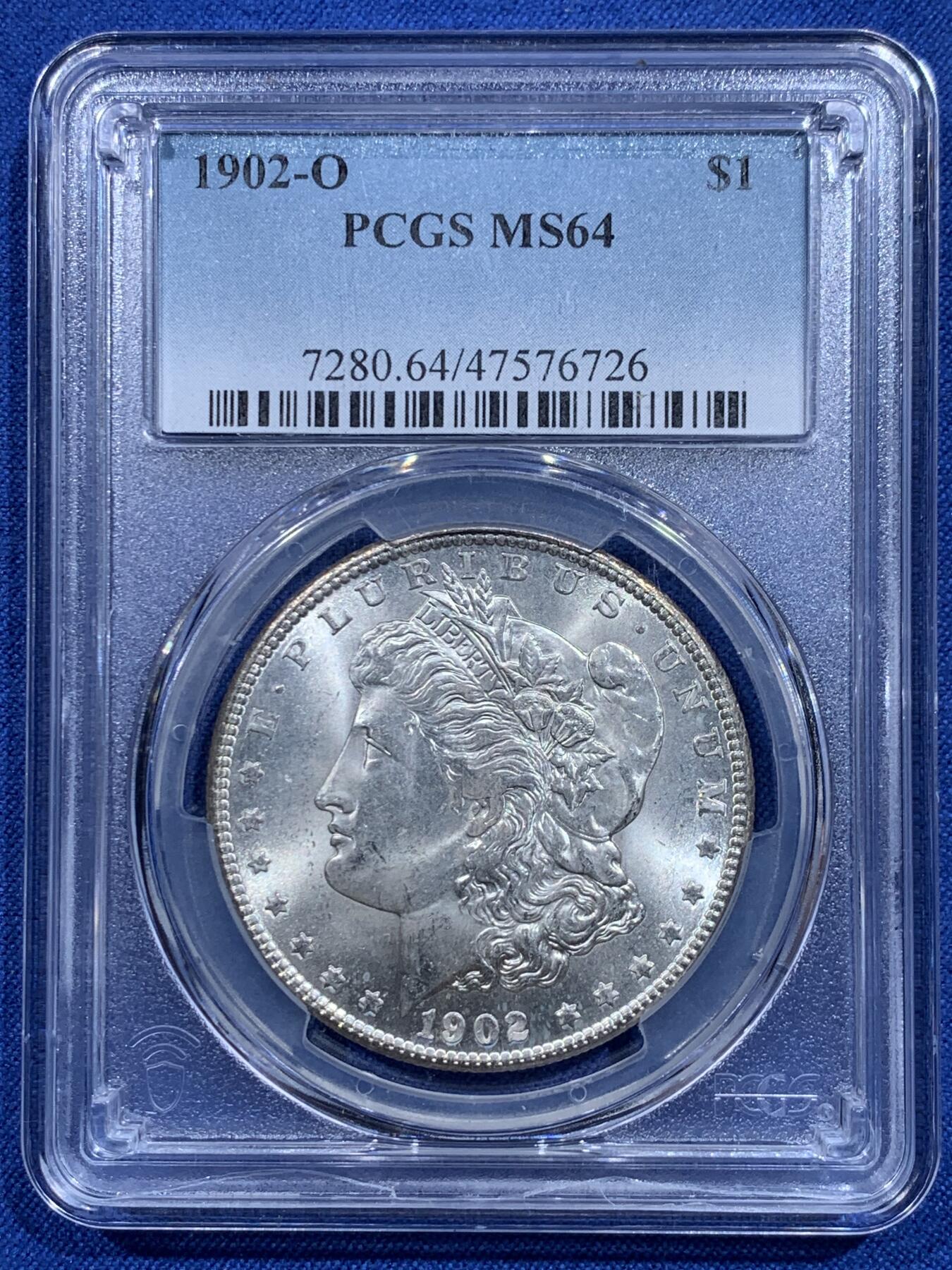 《竞宝斋》第419场 周日，周一，2场连拍 （全场包邮） PCGS MS64 美国1902年O版摩根一元银币白净好品
