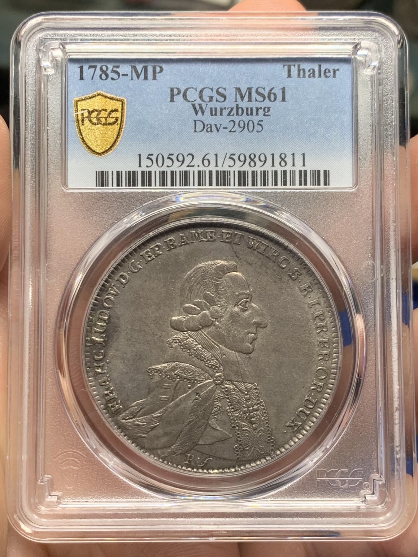 《竞宝斋》第419场 周日，周一，2场连拍 （全场包邮） 季军分 PCGS MS61 德国维尔茨堡主教区 1785 亲王主教 埃塔尔 泰勒大银币 单一年份流通币 深打 细节犀利 三圣人版本值得入藏