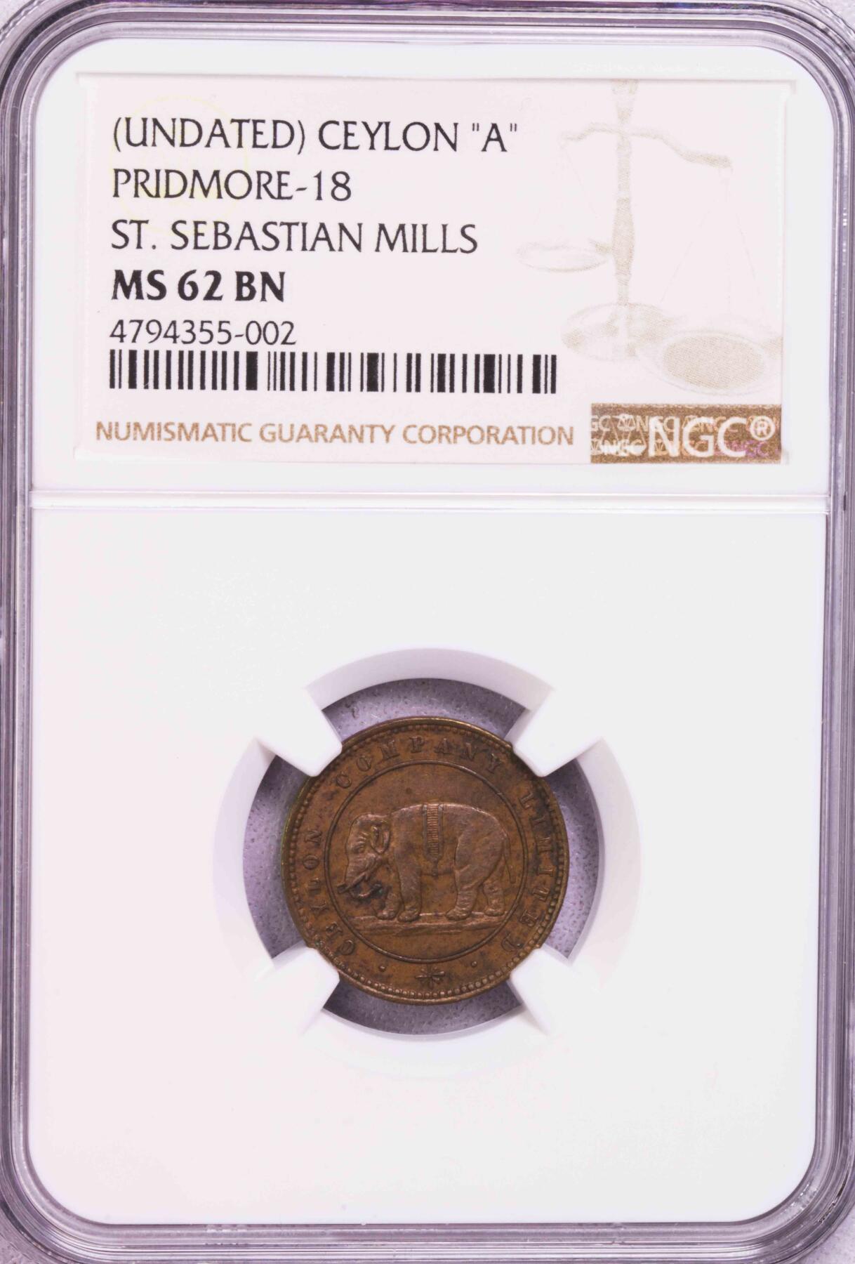 NGC-MS64BN/62BN 1866锡兰大象代用币三枚套