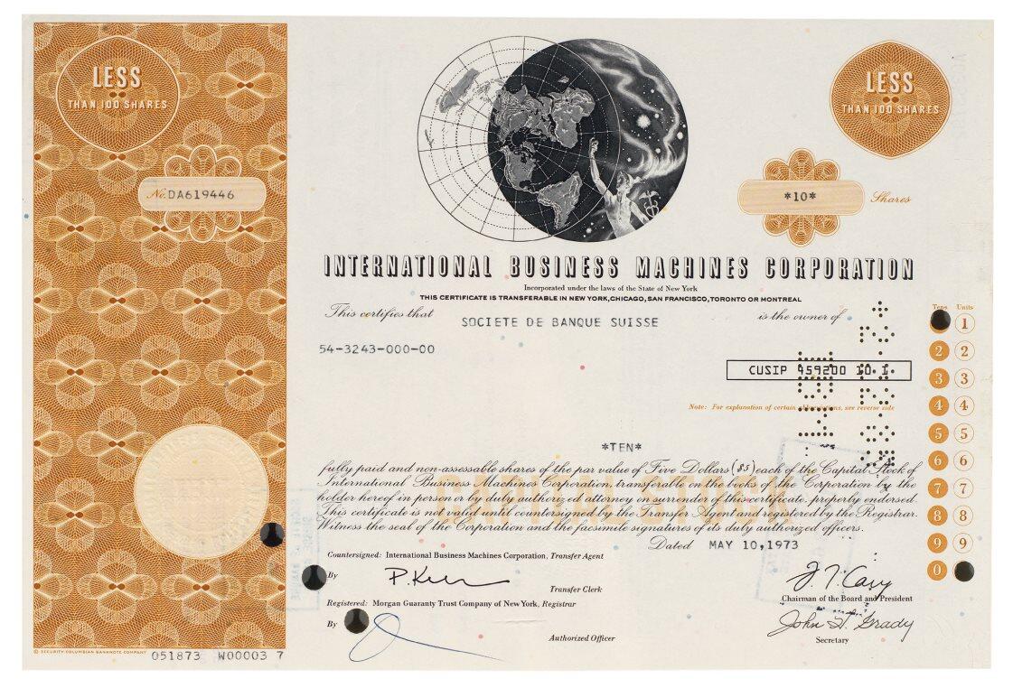 中贸圣佳2025四季消夏拍卖会钱币专场拍品 1973年 国际商业机器公司（INTERNATIONAL BUSINESS MACHINES